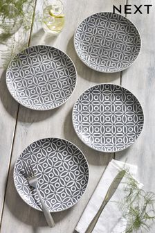 Charcoal Grey Geo Embossed Set of 4 Side Plates (D42655) | $30