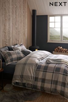 Grey Check Reversible Brushed Cotton Oxford Duvet Cover and Pillowcase Set (D42841) | $52 - $95