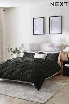 Black Pinch Pleat Soft Touch Brushed Duvet Cover & Pillowcase Set (D42990) | AED92 - AED158