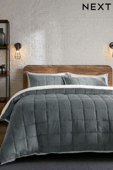 Charcoal Grey Brooklyn 4.0 Tog Quilted Fleece Duvet Cover and Pillowcase Set (D42996) | MYR 204 - MYR 351