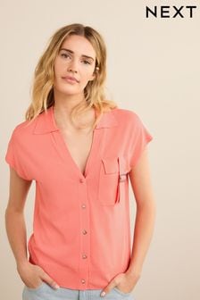 Coral Pink Utility Pocket Short Sleeve Knit Shirt (D43053) | €14