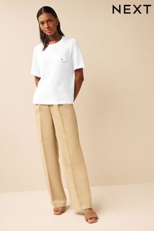 White Utility Pocket Detail Knitted Linen T-Shirt (D43071) | LEI 139