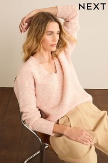 Pink Stitchy V-Neck Jumper (D43081) | €16