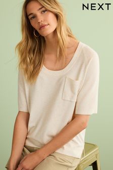 Ecru Cream Short Sleeve Neppy T-Shirt (D43101) | 65 zł