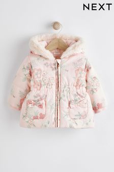 Rosa mit floralem Muster - Wattierte Baby-Jacke mit Kapuze (0 Monate bis 2 Jahre) (D43138) | 23 € - 24 €