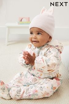 Ecru Cream Floral Bunny Lightweight Baby Pramsuit All-In-One (0mths-2yrs) (D43140) | €14.50 - €15.50