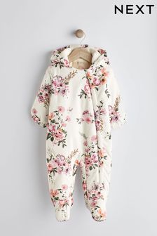 Cream Floral Corduroy Fleece Lined Baby All-In-One Pramsuit (0mths-2yrs) (D43142) | €42 - €44