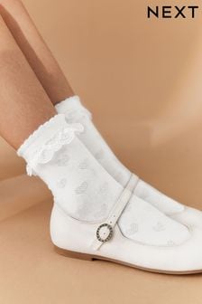 White 2 Pack Cotton Rich Heart Ruffle Ankle Socks (D43201) | KRW7,500 - KRW11,700