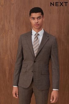 Taupe Slim Wool Blend Textured Suit (D43276) | €56