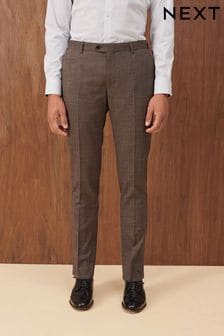 Sivkasto rjava - Teksturirana moška obleka iz mešanice volne: hlače (D43277) | €22