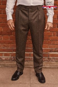 Sivkasto rjava - Teksturirane hlače obleke ozkega kroja Signature Moons British Fabric (D43279) | €102