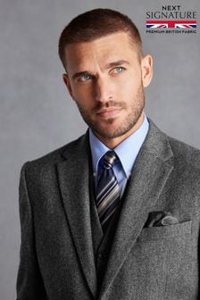 Charcoal Grey Slim Fit Signature Moons British Fabric Textured Suit Jacket (D43281) | AED787