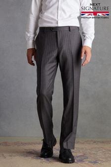Grey Regular Fit Signature Empire Mills British Fabric Stripe Suit Trousers (D43291) | $171