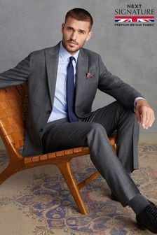Grey Tailored Fit Signature British Fabric Check Suit Jacket (D43292) | SGD 334