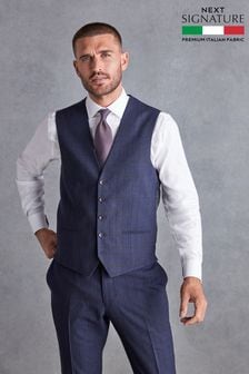 Navy Blue Signature Italian Fabric Check Suit Waistcoat (D43296) | SGD 159