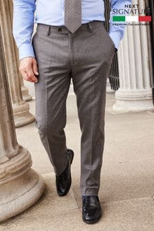Taupe Tailored Fit Signature Barberis Italian Fabric Wool Flannel Suit Trousers (D43306) | $186