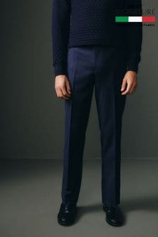 Blue Tailored Fit Signature Barberis Italian Fabric Wool Flannel Suit Trousers (D43308) | $208