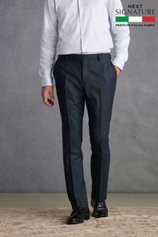 Navy Blue Slim Fit Signature Cerruti Wool Check Suit Trousers (D43315) | 693 QAR