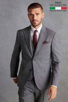 Grey Slim Fit Signature Marzotto Italian Fabric Textured Suit Jacket (D43316) | 263 €
