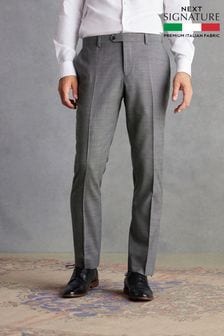 Grey Slim Fit Signature Marzotto Italian Fabric Textured Suit: Trousers (D43317) | €65
