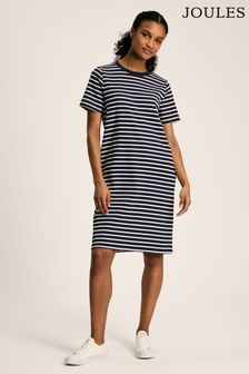 Joules Eden Navy Striped Short Sleeve Jersey Dress With Pockets (D43474) | €63