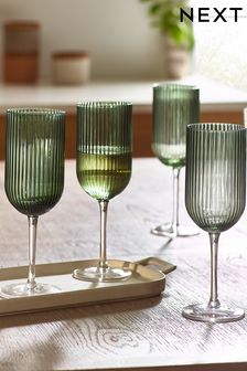 Green Hollis Glassware Set of 4 Wine Glasses