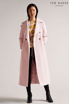 Ted Baker Dusky Pink Marlei Full Length Wool Pea Coat (D43599) | €223