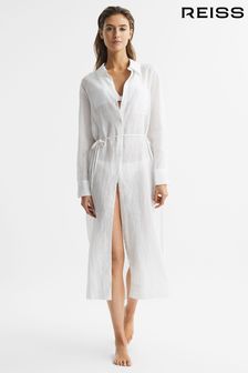 Reiss White Keava Collared Front Slip Midi Dress (D43711) | €229