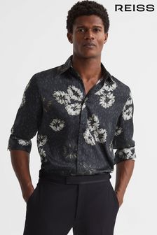 Reiss Black/White Evie Floral Print Long Sleeve Shirt (D43751) | $156