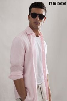 Reiss Soft Pink Ruban Linen Button-Through Shirt (D43757) | OMR74