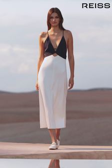 Reiss Navy/White Ella Colourblock Strappy Midi Dress (D43764) | €286