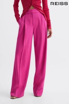Reiss Pink Christa Wide Leg Wool Pleated Trousers (D43771) | €180