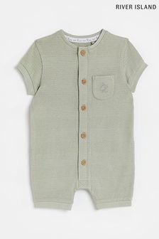 River Island Baby Boys Green Organic Grandad Romper (D44386) | NT$560
