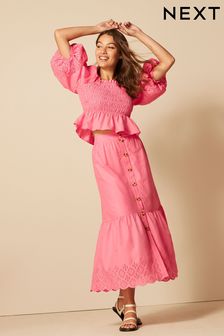 Pink Button Through 100% Cotton Midi Skirt (D44629) | €19