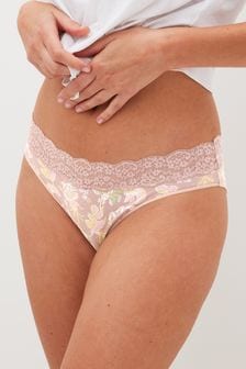 Pink/Green Paisley Floral Print High Leg Cotton & Lace Knickers 4 Pack (D45358) | 70 zł