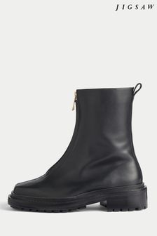 Jigsaw Maldow Zip Black Leather Ankle Boots (D45382) | 153 €