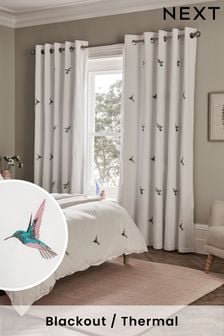 White Hummingbird Embroidered Blackout Curtains (D45410) | $177 - $375