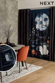 Navy Blue Halloween Slot Top Lined Curtain Panel (D45419) | 33 €
