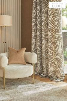 Champagne Gold Collection Luxe Velvet Leaf Eyelet Lined Curtains (D45420) | SGD 294 - SGD 587
