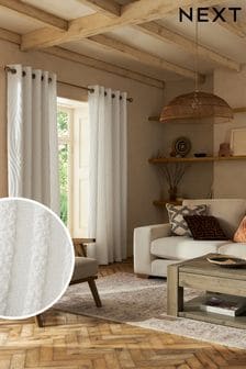 White Textured Tufted Eyelet Lined Curtains (D45426) | kr1 030 - kr2 340