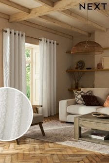 White Textured Tufted Eyelet Lined Curtains