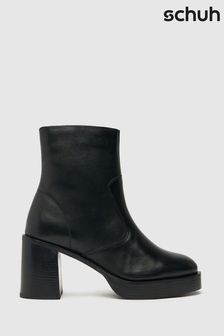 Schuh Belle Black Leather Platform Boots (D45575) | AED416
