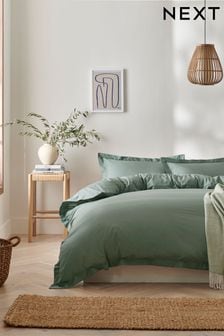 Green Sage Cotton Rich Oxford Duvet Cover and Pillowcase Set (D45633) | OMR11 - OMR25
