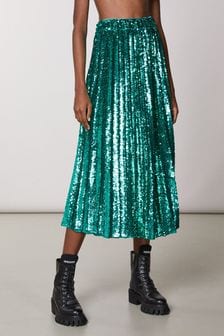 Patrizia Pepe Green Pleated Sequin Midi Skirt (D45758) | KRW440,100