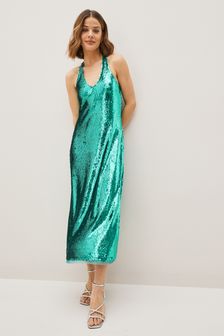 Patrizia Pepe Green Sequin Loose Fit Halterneck Dress (D45759) | €133