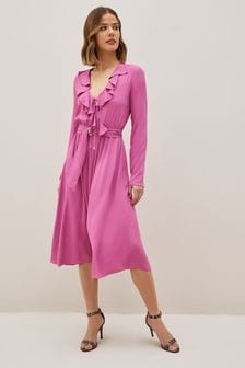 Patrizia Pepe Bright Pink Ruched Waist Midi Dress (D45778) | €167