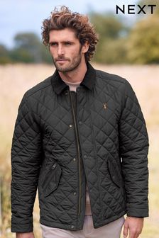 Black Diamond Quilt Corduroy Collared Jacket (D45796) | AED156