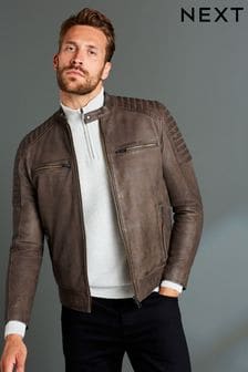 Brown Leather Quilted Racer Jacket (D45825) | €219