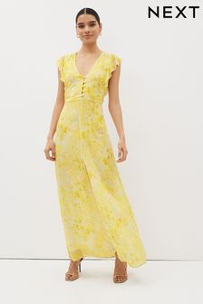 Yellow Patrizia Pepe Yellow Floral Print Loose Fit V-Neck Dress (D45840) | €185