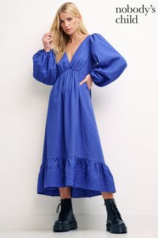 Nobody's Child Blue Ammie Long Sleeve Midi Dress (D45887) | €38